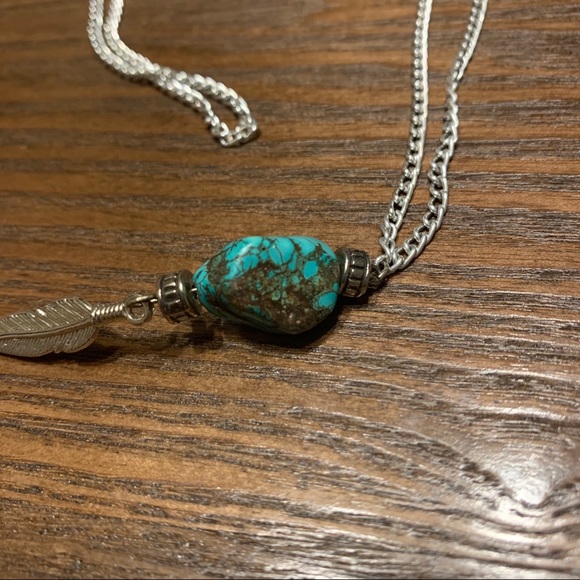 Long Silver And Turquoise Drop Dangle Necklace 24" ONE OF A KIND HANDMADE NWOT - Picture 4 of 6